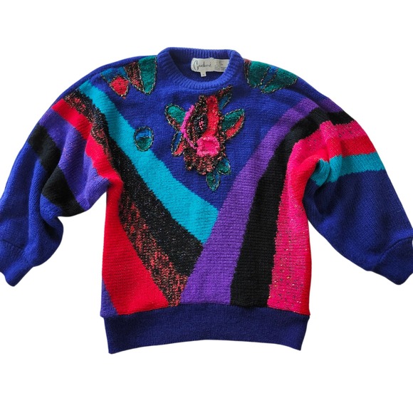 Vintage Carducci Women's Knit Sweater 3D Embellished Floral Geometric Medium - Picture 2 of 5